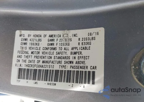 2017 Honda Accord Sport from USA, damaged, VIN 1HGCR2F5XHA031510